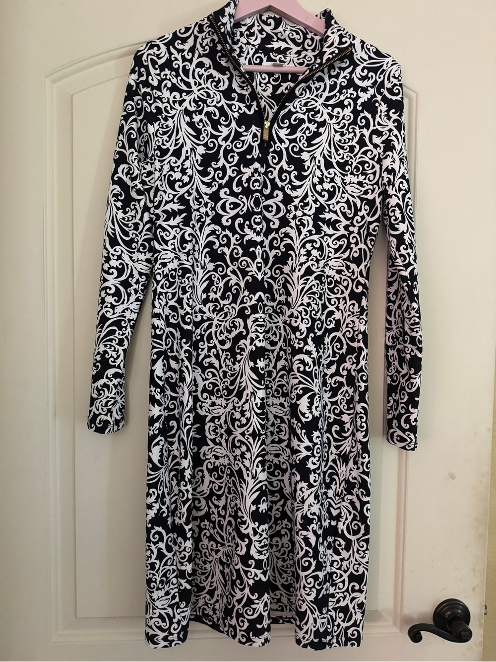 Charter Club Black and White Long Sleeve Printed Dress
